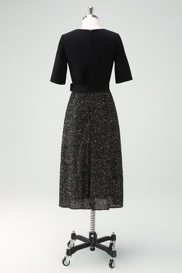 Błyszcząca Sukienki Na Wesele Dla Mamy w kształcie litery A z półrękawami